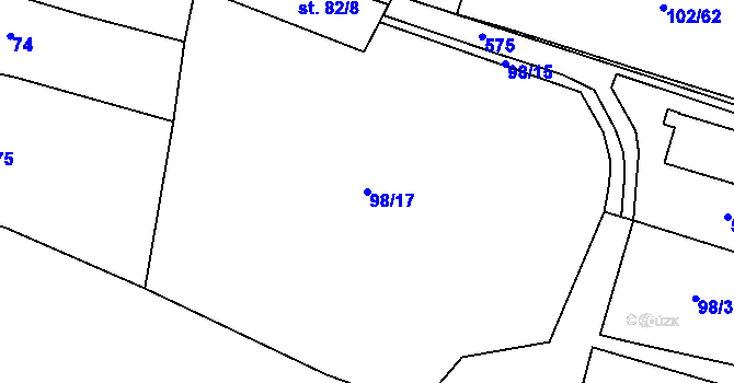 Parcela st. 98/17 v KÚ Rosnice u Všestar, Katastrální mapa