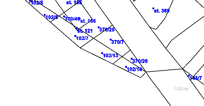 Parcela st. 102/13 v KÚ Rosnice u Všestar, Katastrální mapa
