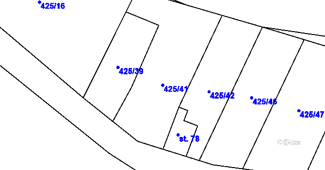 Parcela st. 425/41 v KÚ Rosnice u Všestar, Katastrální mapa