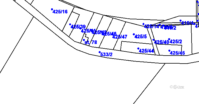 Parcela st. 533/2 v KÚ Rosnice u Všestar, Katastrální mapa