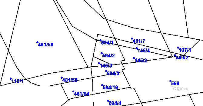 Parcela st. 594/2 v KÚ Rosnice u Všestar, Katastrální mapa