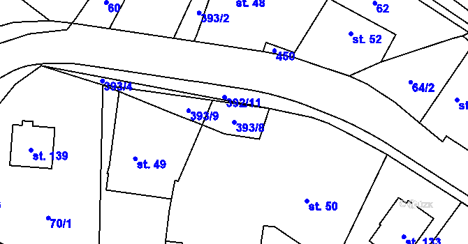 Parcela st. 393/8 v KÚ Světí, Katastrální mapa