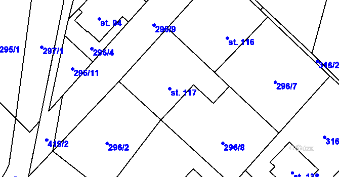 Parcela st. 117 v KÚ Všestary, Katastrální mapa