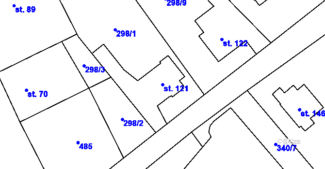Parcela st. 121 v KÚ Všestary, Katastrální mapa