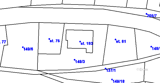 Parcela st. 193 v KÚ Všestary, Katastrální mapa