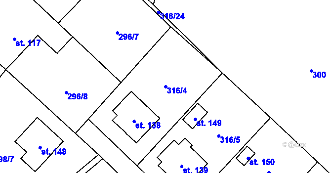 Parcela st. 316/4 v KÚ Všestary, Katastrální mapa