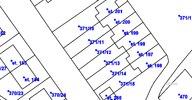 Parcela st. 371/12 v KÚ Všestary, Katastrální mapa