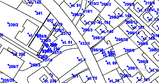 Parcela st. 432/1 v KÚ Všestary, Katastrální mapa