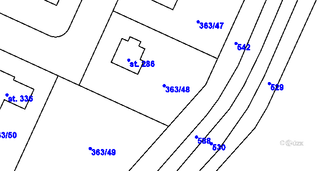 Parcela st. 363/48 v KÚ Všestary, Katastrální mapa