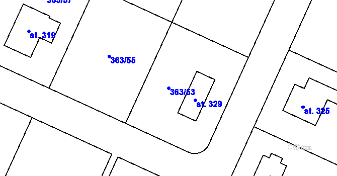 Parcela st. 363/53 v KÚ Všestary, Katastrální mapa