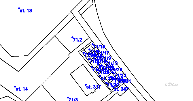 Parcela st. 71/17 v KÚ Všestary, Katastrální mapa