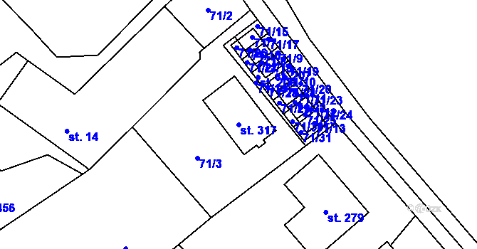 Parcela st. 317 v KÚ Všestary, Katastrální mapa