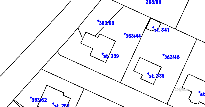 Parcela st. 339 v KÚ Všestary, Katastrální mapa