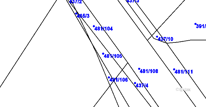 Parcela st. 481/105 v KÚ Všestary, Katastrální mapa