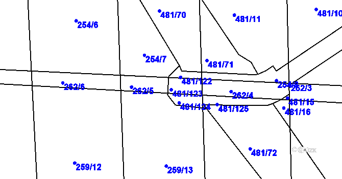 Parcela st. 481/123 v KÚ Všestary, Katastrální mapa