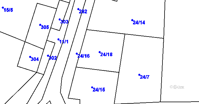 Parcela st. 24/18 v KÚ Dušníky nad Vltavou, Katastrální mapa