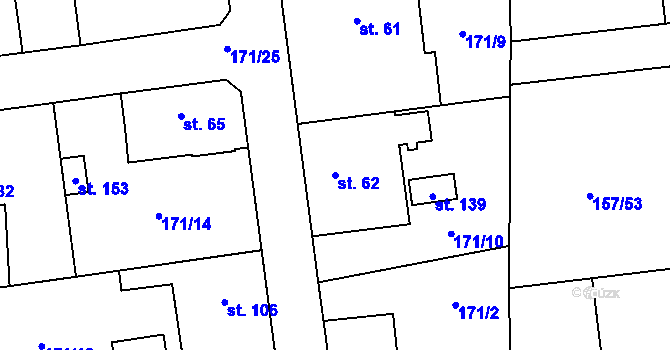 Parcela st. 62 v KÚ Všestudy u Veltrus, Katastrální mapa