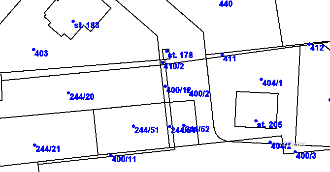 Parcela st. 400/12 v KÚ Všestudy u Veltrus, Katastrální mapa