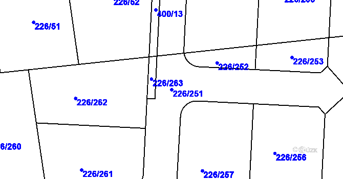 Parcela st. 226/251 v KÚ Všestudy u Veltrus, Katastrální mapa