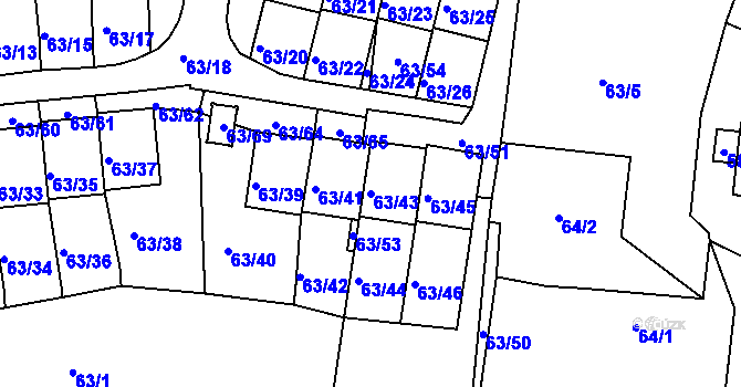 Parcela st. 63/43 v KÚ Všestudy, Katastrální mapa