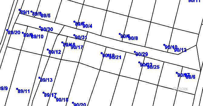 Parcela st. 90/19 v KÚ Všestudy, Katastrální mapa
