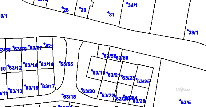 Parcela st. 63/52 v KÚ Všestudy, Katastrální mapa