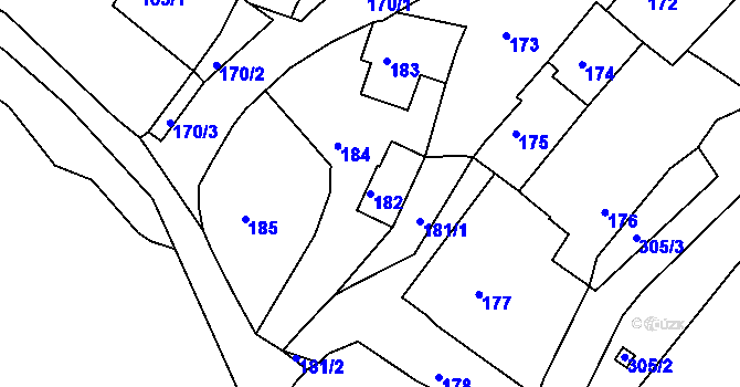 Parcela st. 182 v KÚ Všesulov, Katastrální mapa