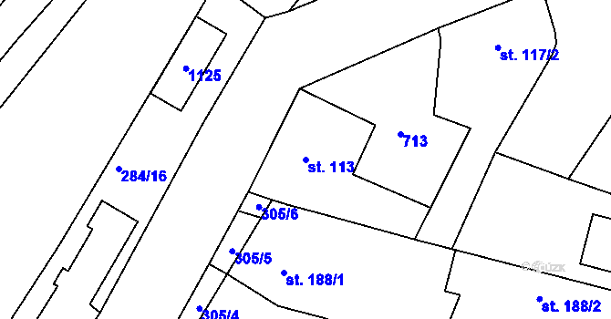 Parcela st. 113 v KÚ Všetaty, Katastrální mapa