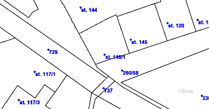 Parcela st. 118/1 v KÚ Všetaty, Katastrální mapa