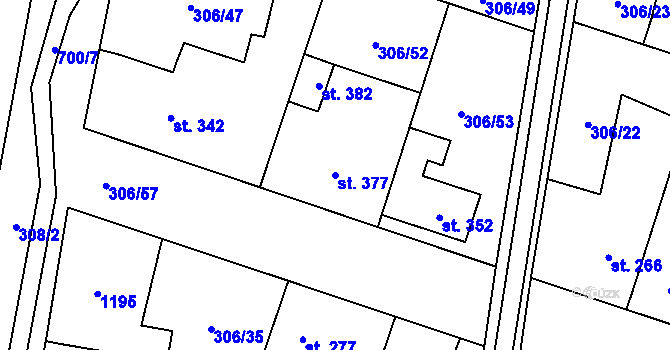 Parcela st. 377 v KÚ Všetaty, Katastrální mapa