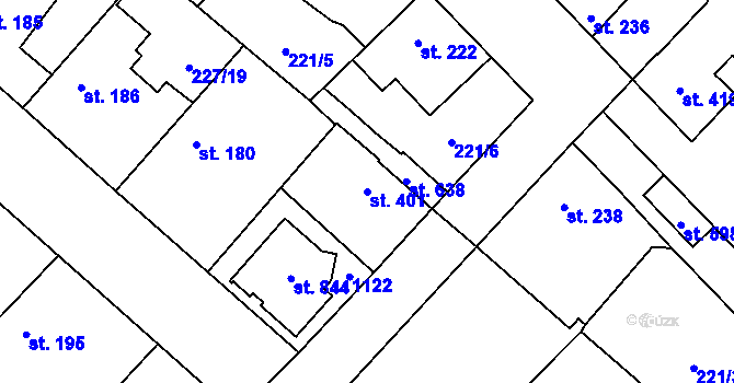 Parcela st. 401 v KÚ Všetaty, Katastrální mapa