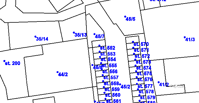 Parcela st. 553 v KÚ Všetaty, Katastrální mapa