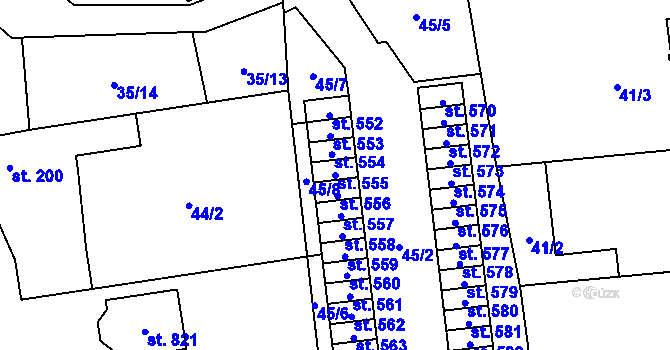 Parcela st. 555 v KÚ Všetaty, Katastrální mapa