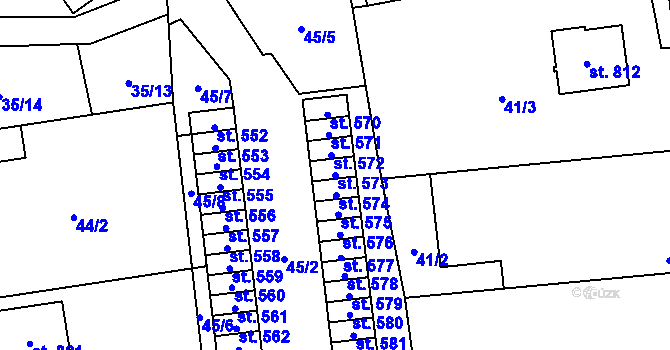 Parcela st. 573 v KÚ Všetaty, Katastrální mapa
