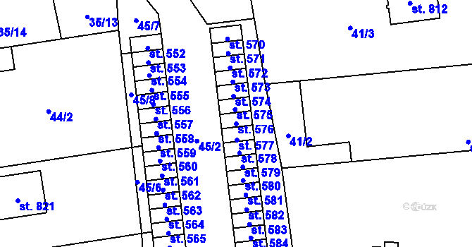 Parcela st. 576 v KÚ Všetaty, Katastrální mapa