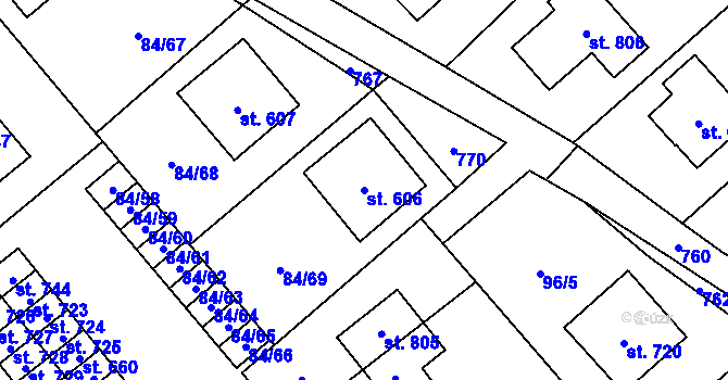 Parcela st. 606 v KÚ Všetaty, Katastrální mapa