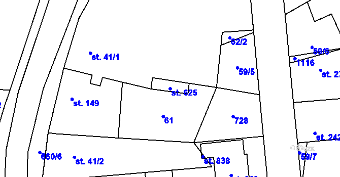 Parcela st. 625 v KÚ Všetaty, Katastrální mapa