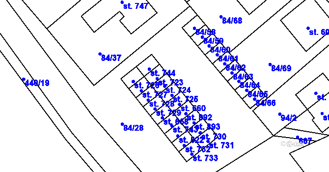 Parcela st. 724 v KÚ Všetaty, Katastrální mapa