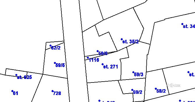 Parcela st. 59/6 v KÚ Všetaty, Katastrální mapa