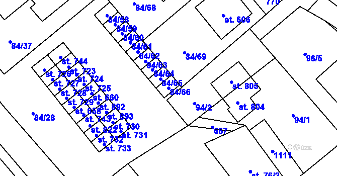 Parcela st. 84/66 v KÚ Všetaty, Katastrální mapa