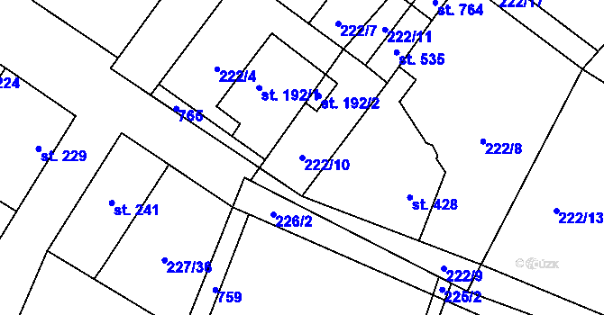 Parcela st. 222/10 v KÚ Všetaty, Katastrální mapa