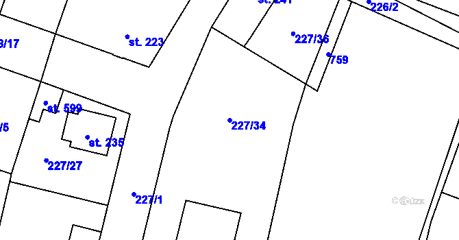 Parcela st. 227/34 v KÚ Všetaty, Katastrální mapa