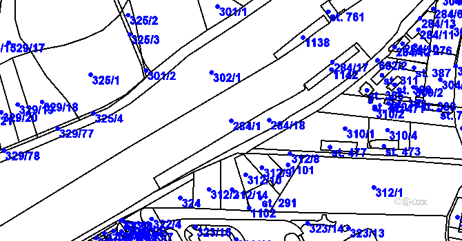 Parcela st. 284/1 v KÚ Všetaty, Katastrální mapa
