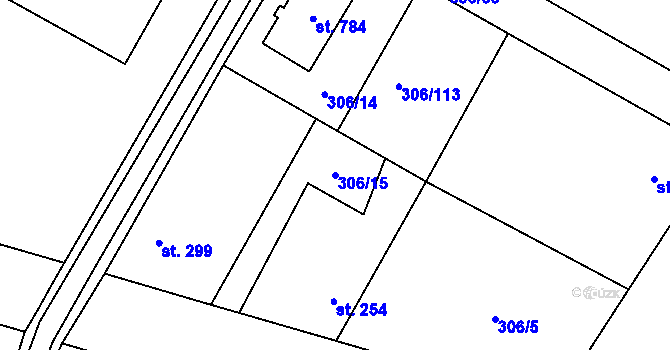 Parcela st. 306/15 v KÚ Všetaty, Katastrální mapa