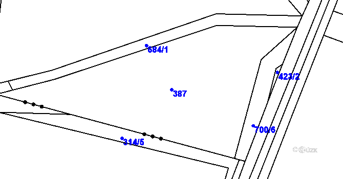 Parcela st. 387 v KÚ Všetaty, Katastrální mapa