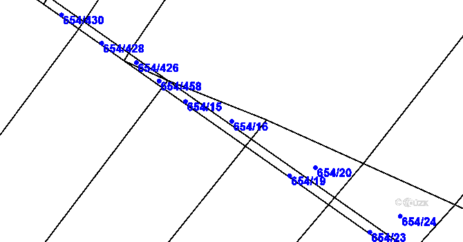 Parcela st. 654/16 v KÚ Všetaty, Katastrální mapa