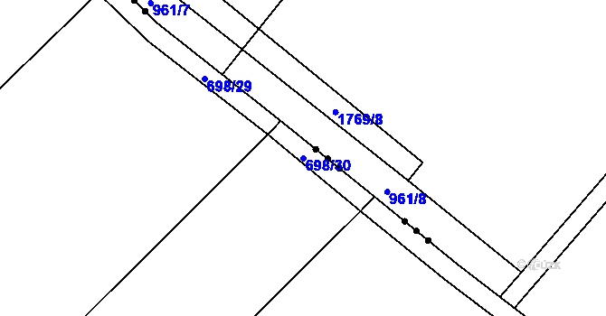 Parcela st. 698/30 v KÚ Všetaty, Katastrální mapa
