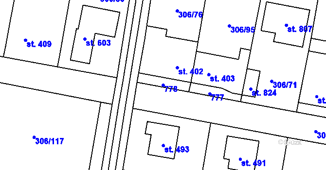 Parcela st. 778 v KÚ Všetaty, Katastrální mapa