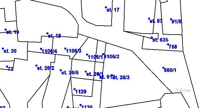 Parcela st. 1106/2 v KÚ Všetaty, Katastrální mapa