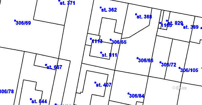 Parcela st. 811 v KÚ Všetaty, Katastrální mapa